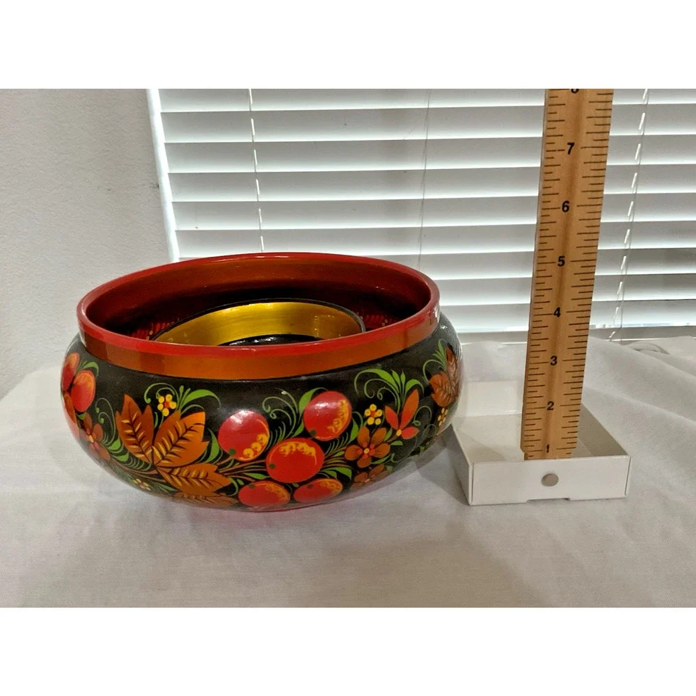Vintage Russian Khokhloma Lacquer Wooden 8.5